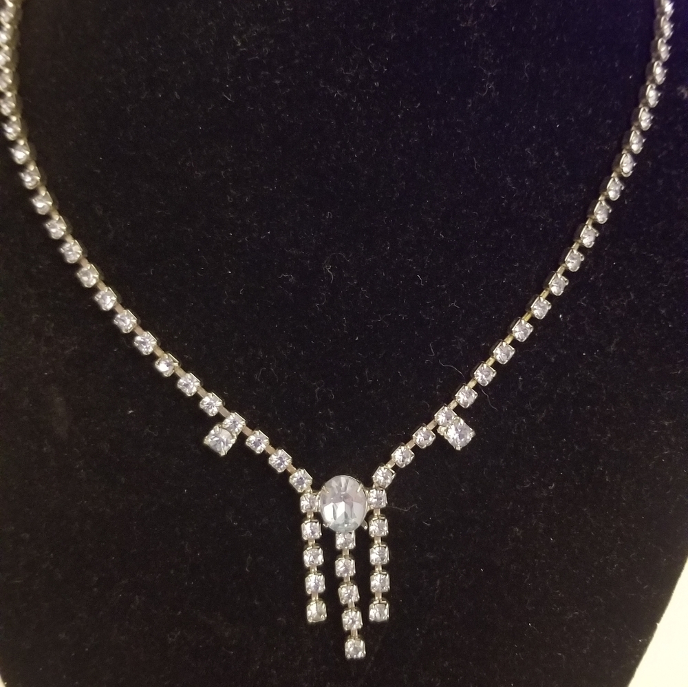 Vintage light blue rhinestone necklace